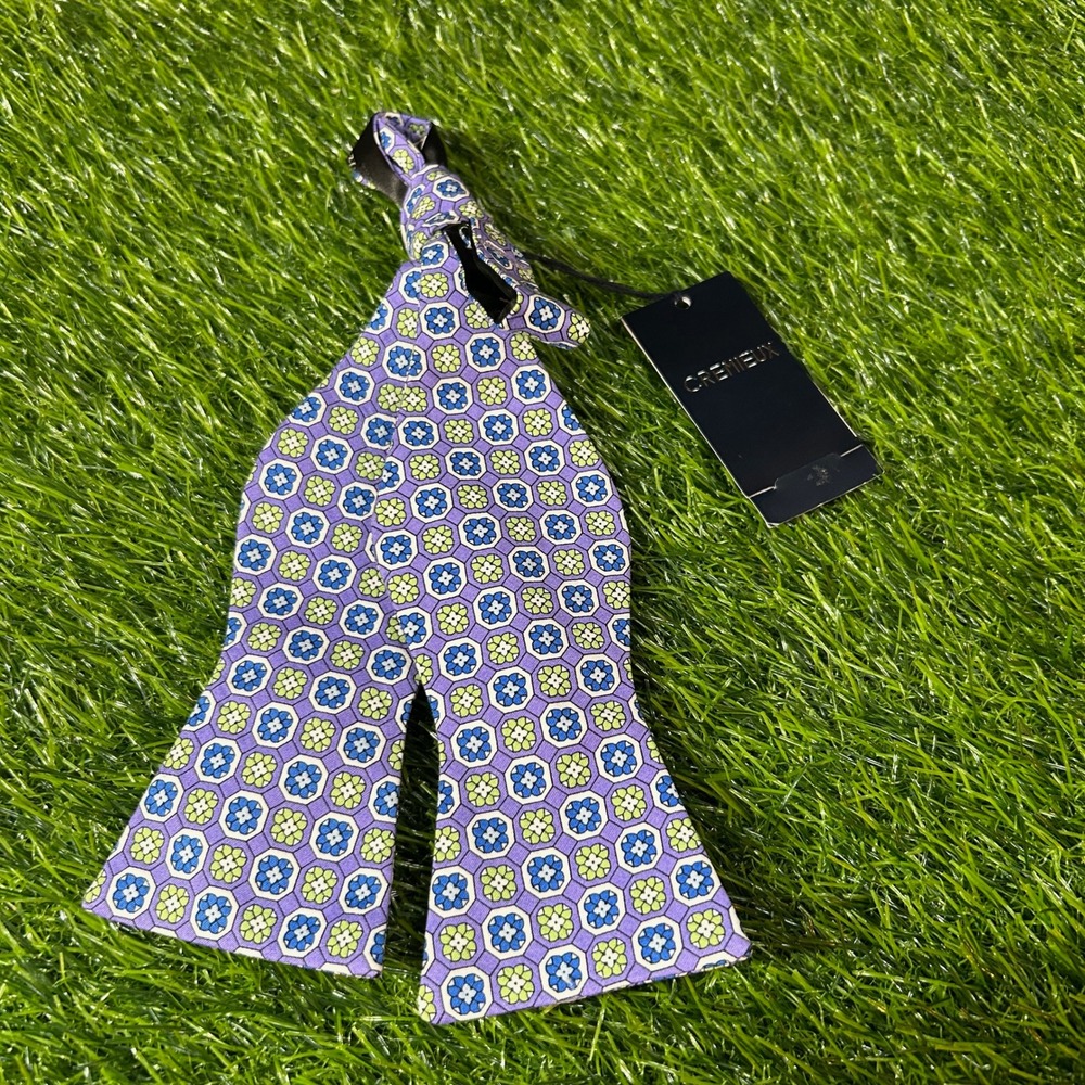 Cremieux Bow Tie Self Tie Purple Floral Cotton Party Wedding Adjustable Mens NWT